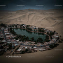Aerial View of Huacachina Oasis Surrounded by Sand Dunes
