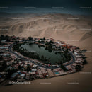 Aerial View of Huacachina Oasis in Peruvian Desert