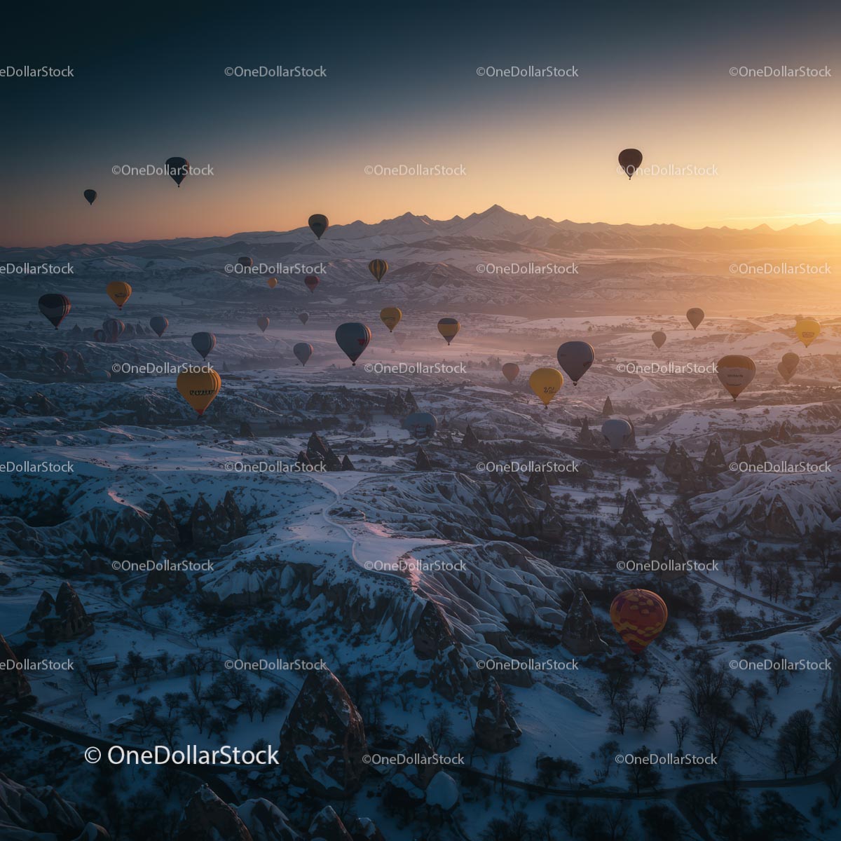 Hot Air Balloons Over Cappadocia at Sunrise
