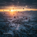 Hot Air Balloons Over Snowy Cappadocia at Sunrise