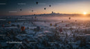 Hot Air Balloons Over Snowy Cappadocia at Sunrise
