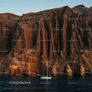 Sailing Boat and Dramatic Cliffs at Sunset