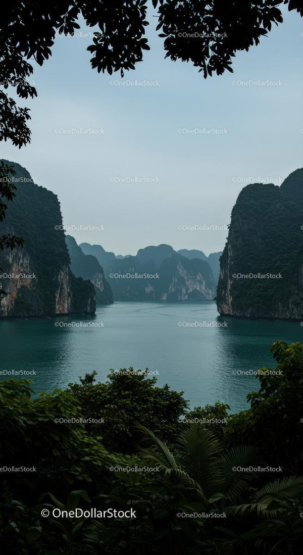 Majestic Cliffs and Tranquil Waters Surrounded by Lush Foliage