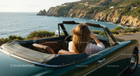 Woman Driving Convertible Along Serene Coastal Road