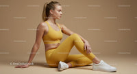 Woman in Yellow Activewear Posing Calmly in Studio