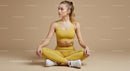 Woman Meditating in Brown Outfit on Yoga Mat
