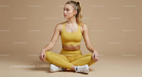 Woman Meditating in Brown Outfit on Yoga Mat