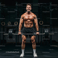 Muscular Man Deadlifting in Intense Gym Setting