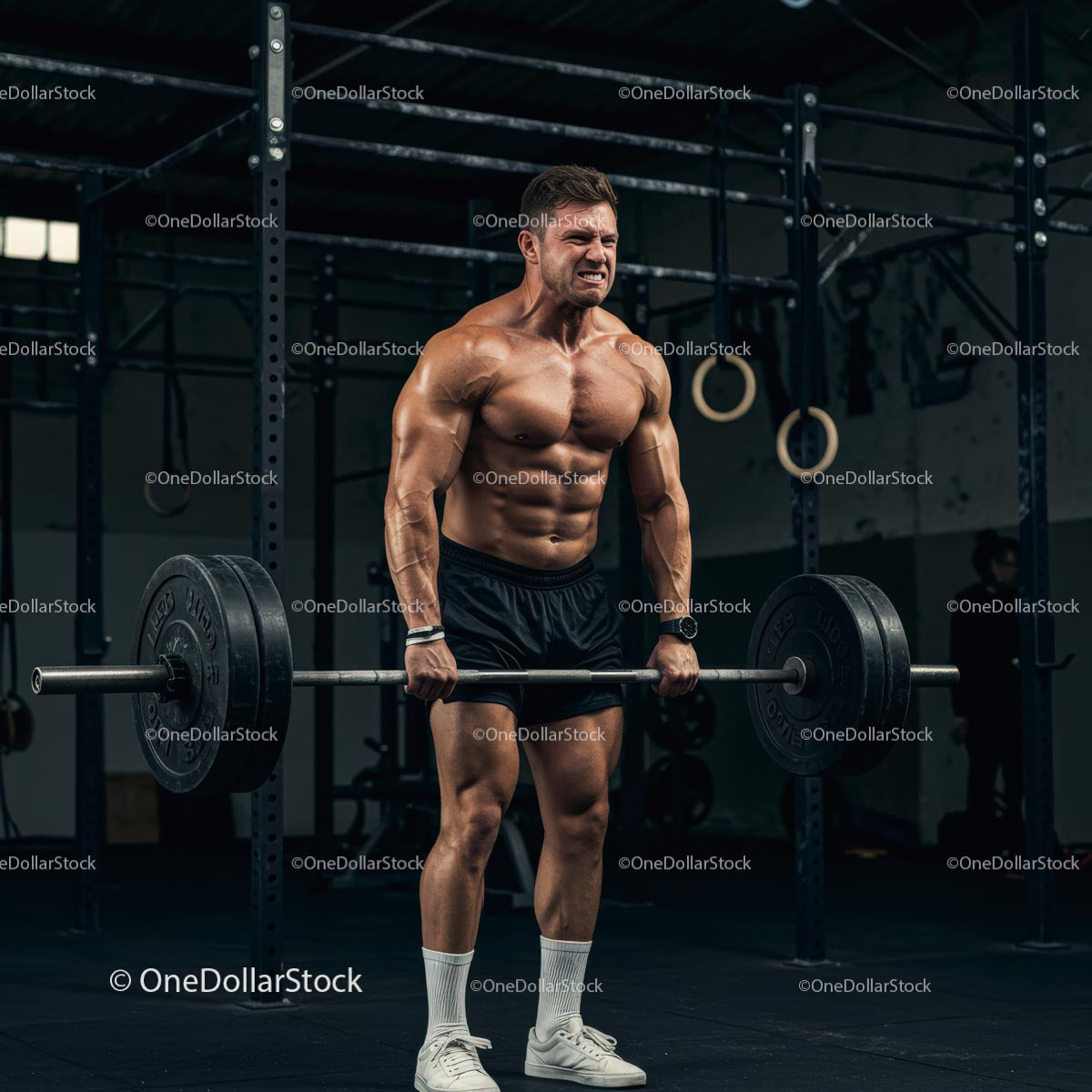 Muscular Man Lifting Heavy Barbell in a Gym Setting
