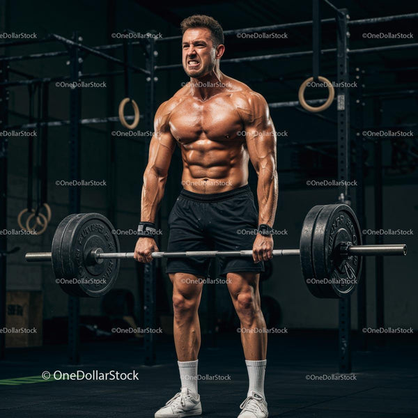 Muskularny sportowiec podnoszący ciężki sztangę na siłowni