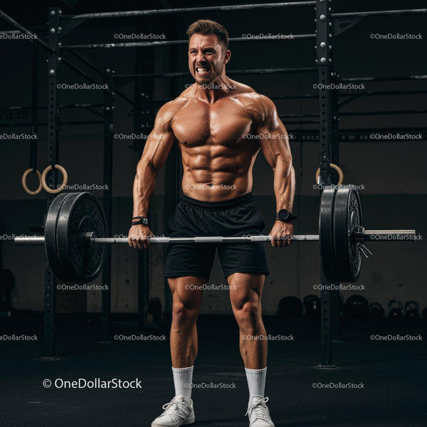 Muscular Man Performing Deadlift in Gym Setting