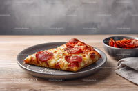 Slice of Pepperoni Pizza on a Grey Plate