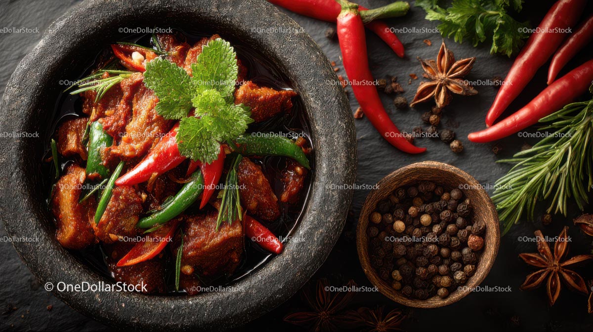 Spicy Asian Dish with Fresh Herbs and Aromatic Spices