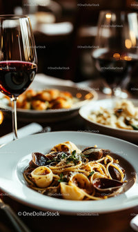 Luxurious Seafood Pasta with Red Wine Dining Experience