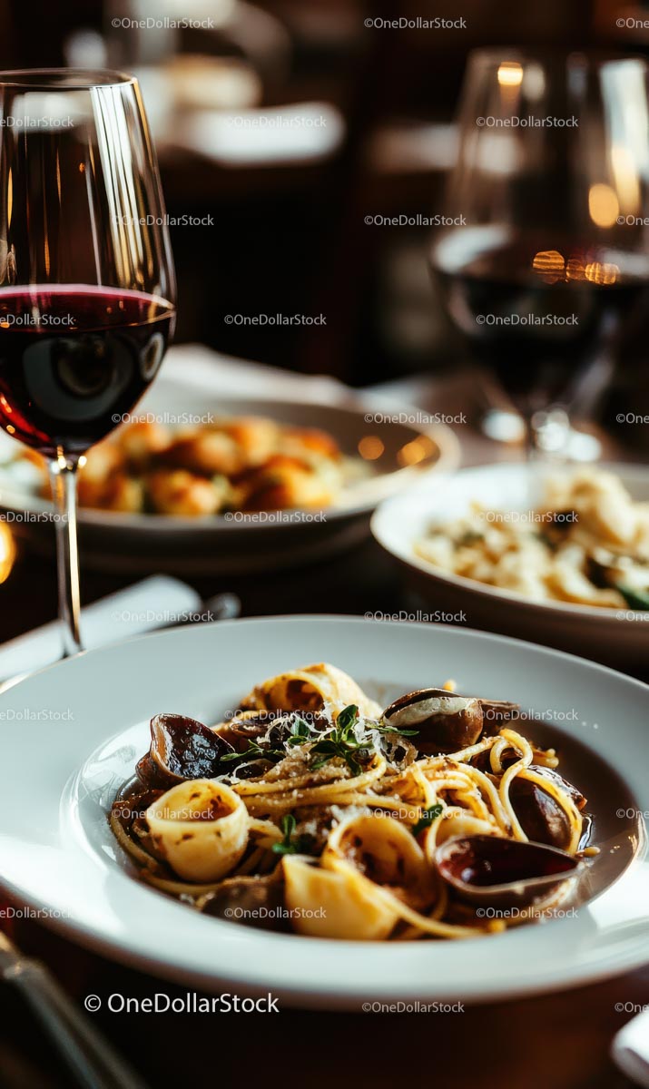 Luxurious Seafood Pasta with Red Wine Dining Experience