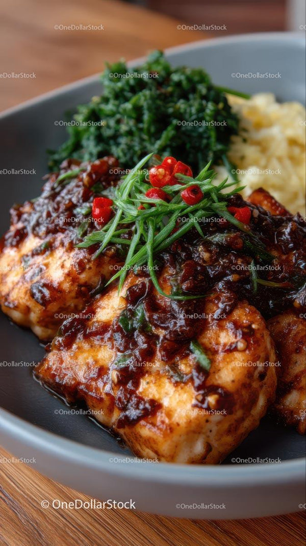 Grilled Chicken with Spicy Herb Sauce and Greens