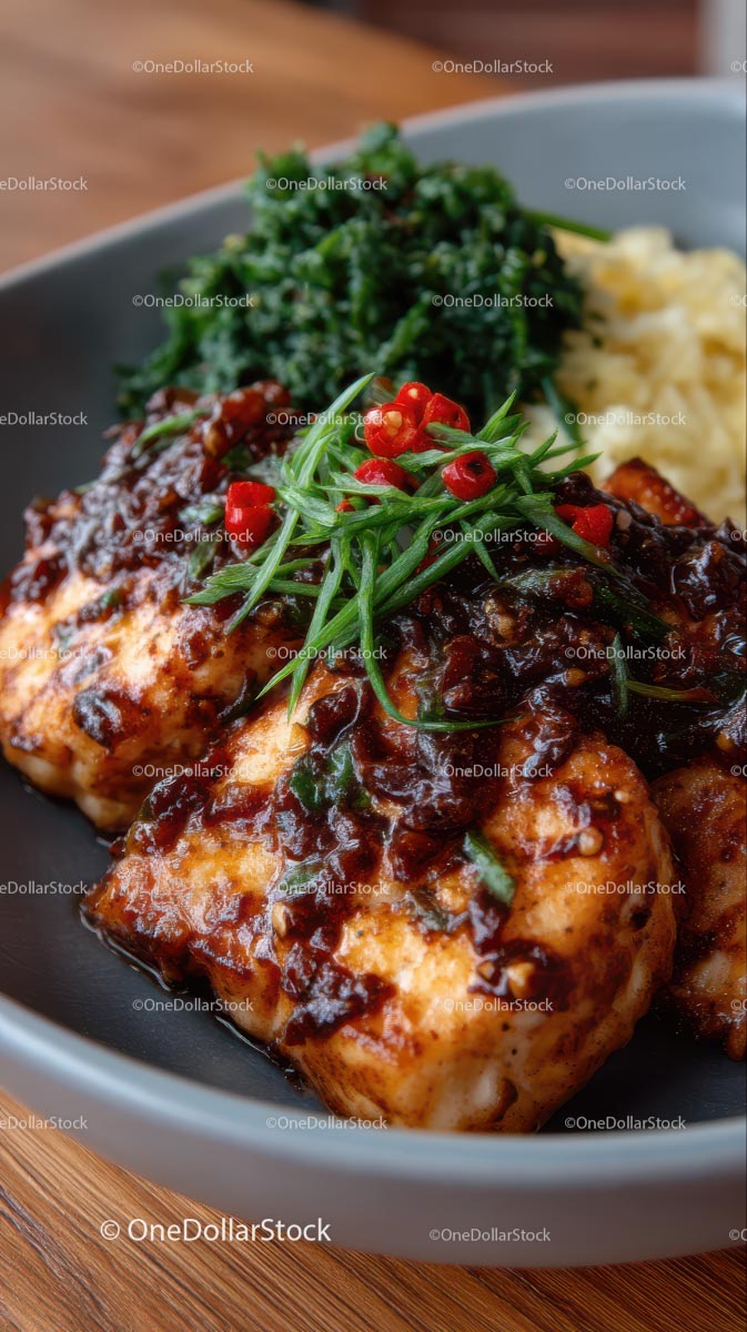Grilled Chicken with Spicy Herb Sauce and Greens
