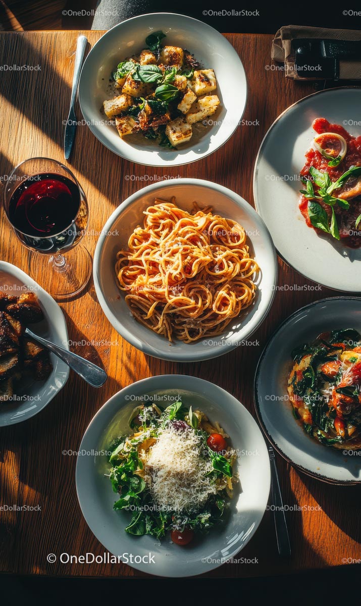 Assorted Italian Dishes with Fresh Ingredients