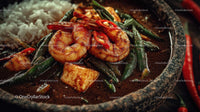 Spicy Shrimp Curry with Green Beans and Rice