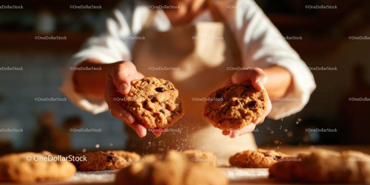 Freshly Baked Chocolate Chip Cookies in Warm Kitchen