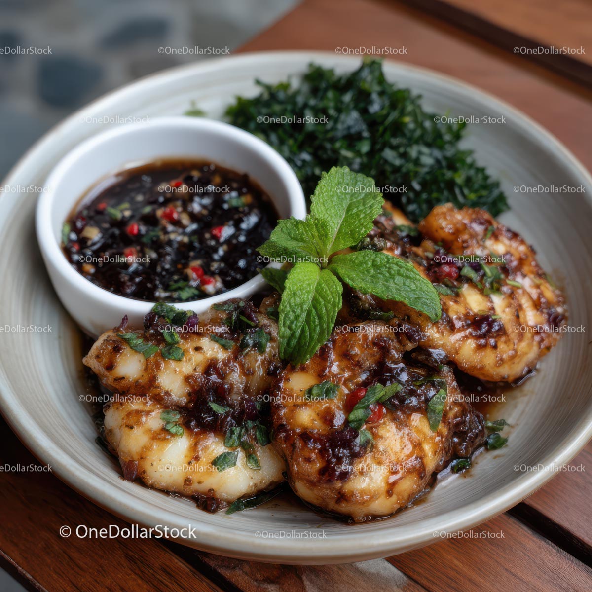 Grilled Shrimp with Mint and Spicy Dipping Sauce