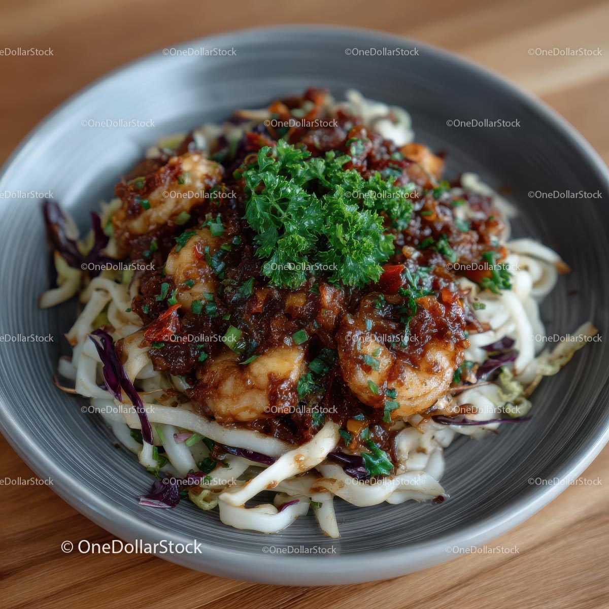 Gourmet Shrimp Dish with Savory Sauce and Fresh Parsley