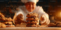 Pastry Chef Arranging Freshly Baked Chocolate Chip Cookies