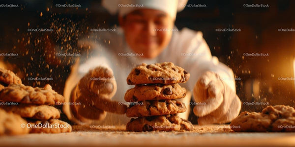 Pastry Chef Arranging Freshly Baked Chocolate Chip Cookies
