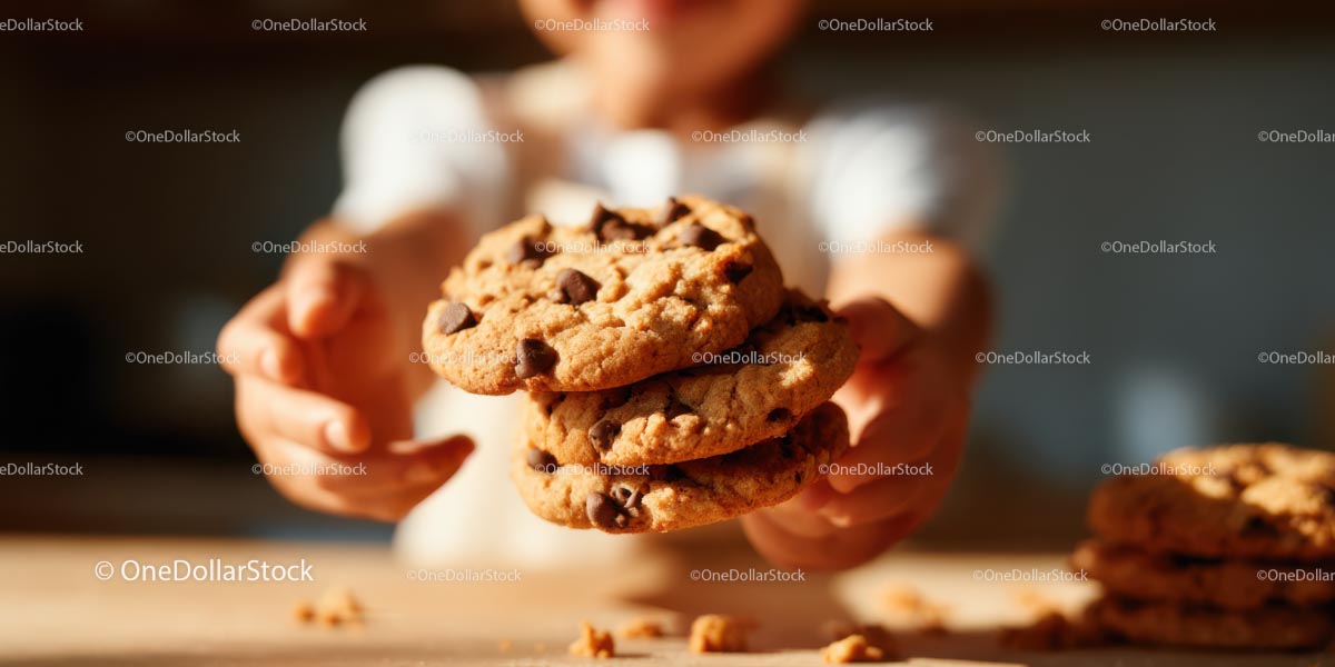Fresh Chocolate Chip Cookies in a Cozy Kitchen Ambiance