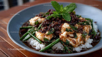 Gourmet Rice Bowl with Green Beans and Mint Garnish