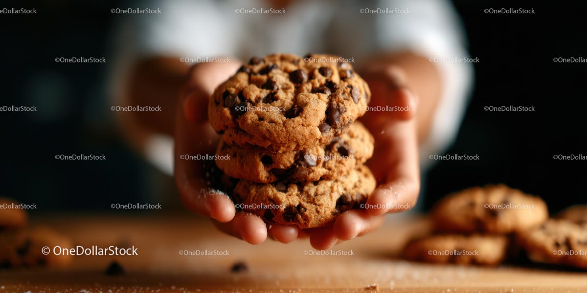 Hand Holding Freshly Baked Chocolate Chip Cookies