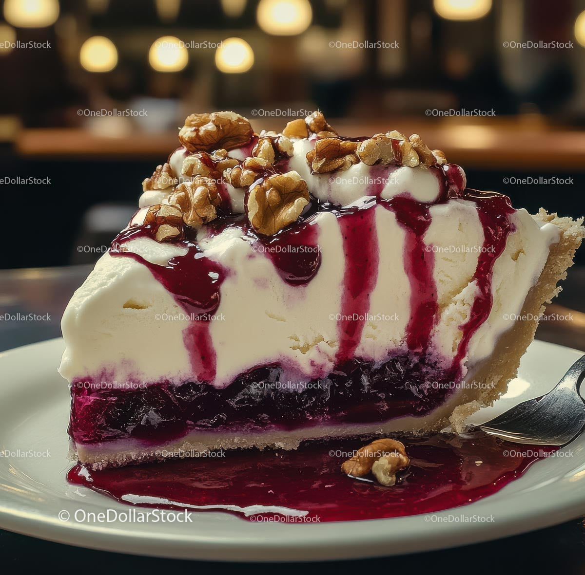 Walnut and Berry Cheesecake Slice on Plate