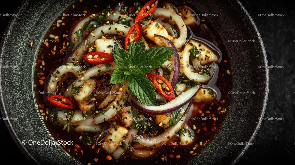 Spicy Squid Dish with Chili and Fresh Herbs