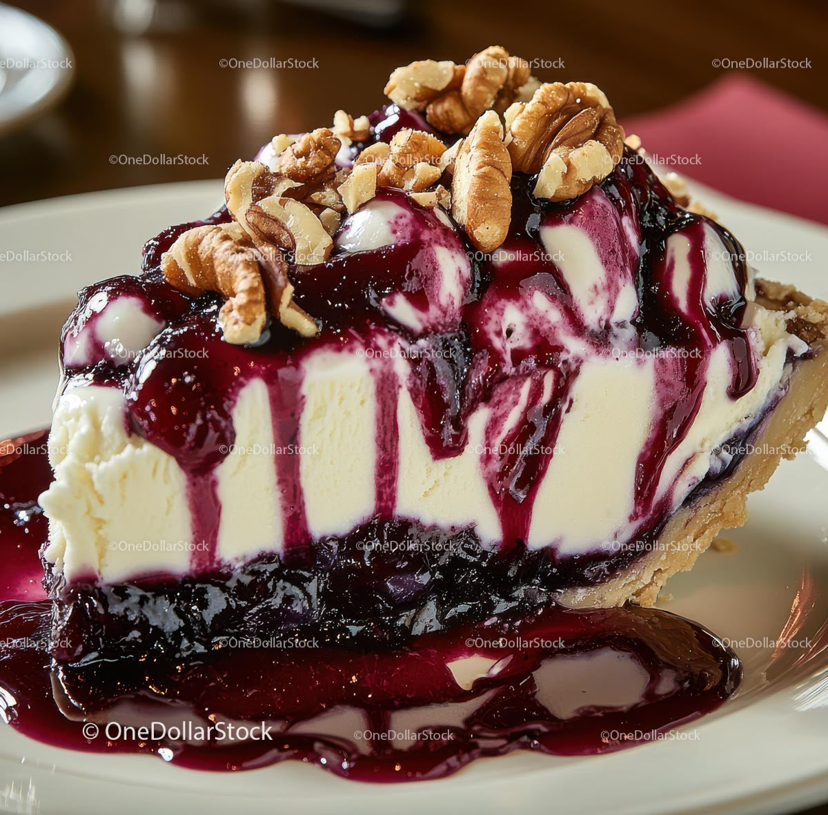 Blueberry Cheesecake Slice with Pecan Topping