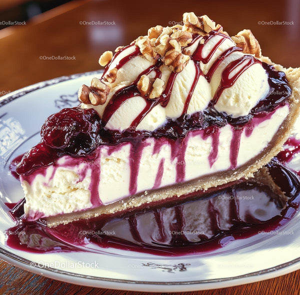 Gourmet Cheesecake Slice with Berry Sauce and Walnuts