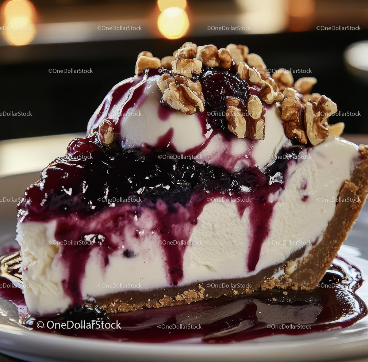 Decadent Cheesecake with Berry Sauce and Walnuts