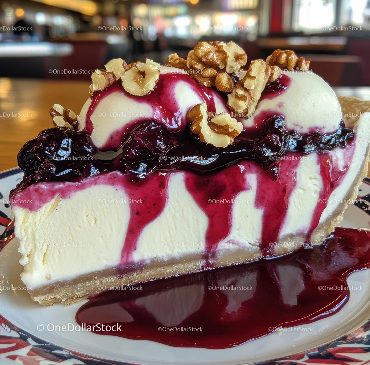 Gourmet Cheesecake with Berry Sauce and Walnuts