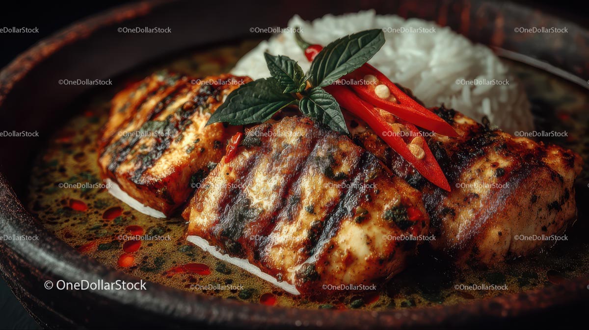 Grillowany kurczak z pikantnym tajskim curry i ryżem kokosowym