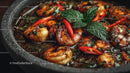 Spicy Shrimp Dish with Red Chili and Mint in Stone Bowl