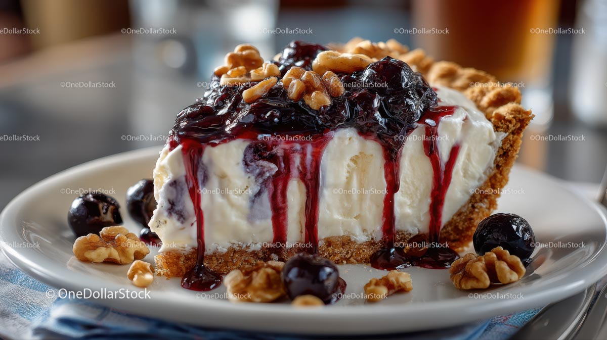 Walnut Topped Cheesecake with Cherry Sauce
