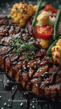 Grilled Steak with Fresh Rosemary and Roasted Vegetables