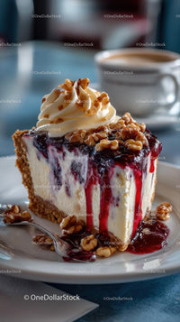Creamy Cheesecake with Cherry Topping and Walnuts