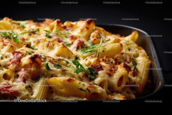 Golden Baked Penne Pasta with Melted Cheese and Herbs