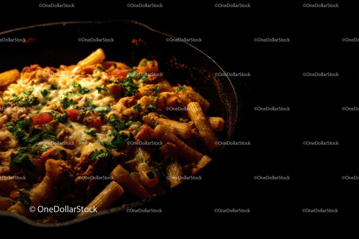 Cheesy Baked Pasta with Fresh Herbs in Skillet