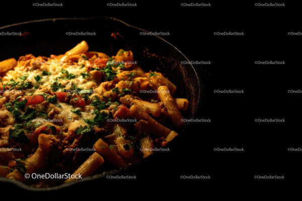 Cheesy Baked Pasta with Fresh Herbs in Skillet