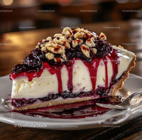 Cherry-Topped Cheesecake Slice with Nuts on Plate