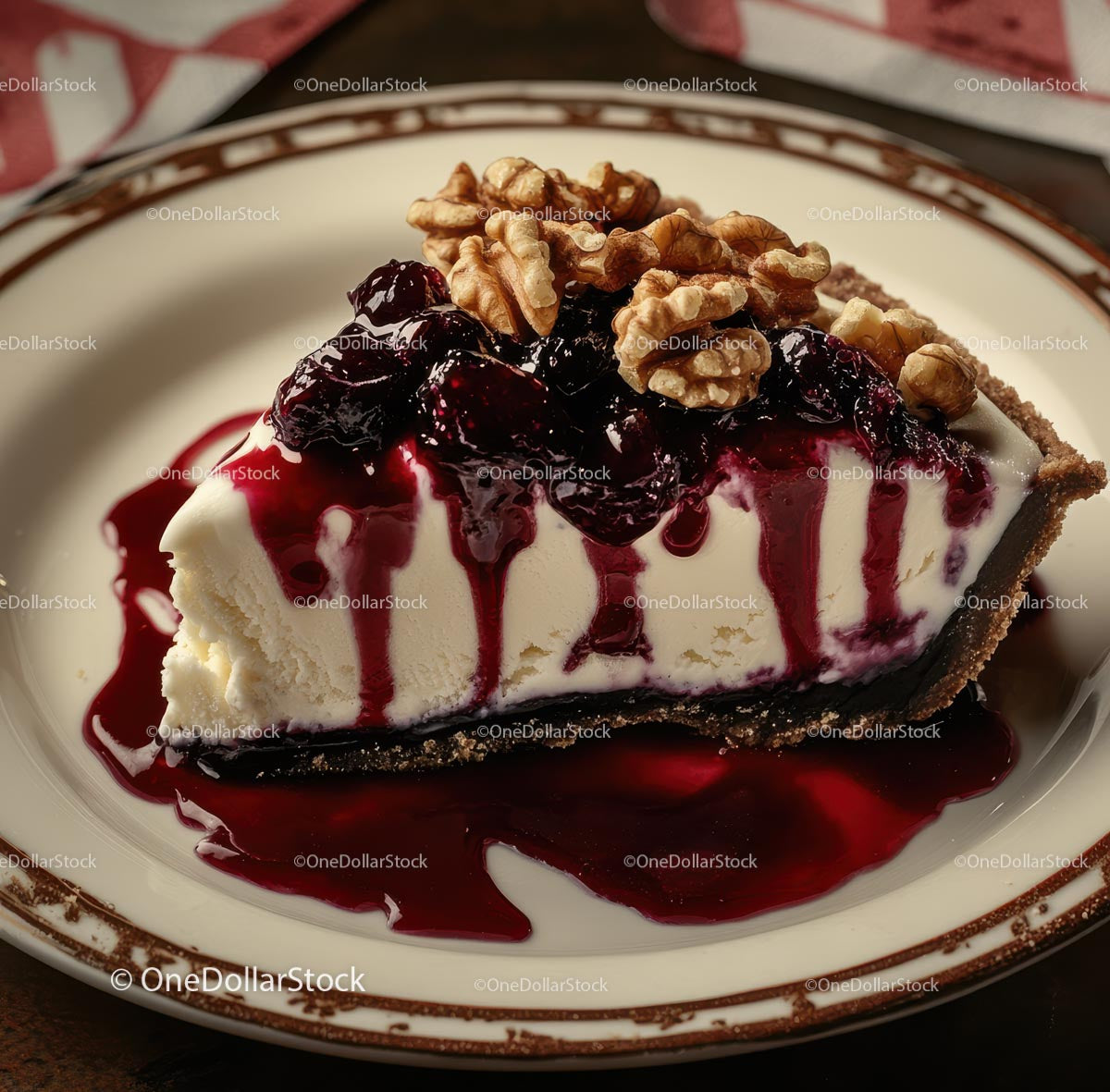 Delicious Cherry Cheesecake Slice with Walnuts