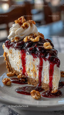 Decadent Cherry Cheesecake with Walnuts and Cream