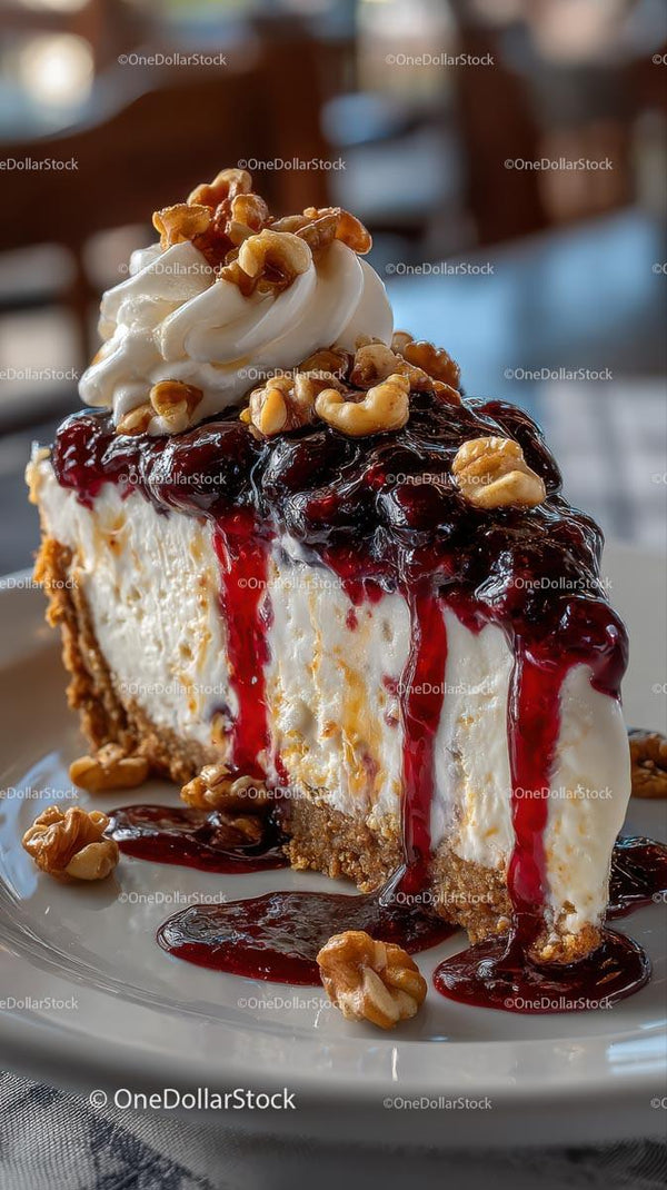 Decadent Cherry Cheesecake with Walnuts and Cream