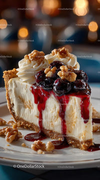 Cherry Walnut Cheesecake Slice with Whipped Cream